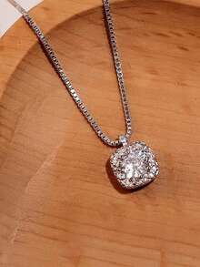 Nooxian 1 件女士吊坠项链，迷你方形铜锆石吊坠项链，日常配饰礼物，无礼盒 - 銀色 - 查看 4