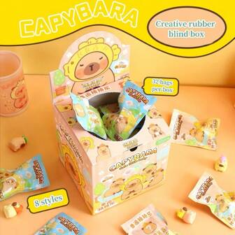 Capybara & Brown Bear Surprise Blind Box Erasers, Back To School Supplies Gift, Mess-Free Cute 3D Erasers For Students, Term-End Awards