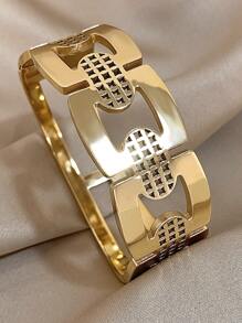 1 pièce Bracelet circulaire épais à maillons Bracelet en acier inoxydable géométrique pour femmes, Bracelet large doré pour empiler, bijou de fête d'anniversaire et usage quotidien