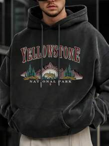 Men's Autumn/Winter Landscape Artwork Outdoor Adventure Mountain Forest Tiger Print Hoodie With Thermal Lined