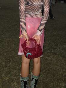 Women's Y2k Sequin Midi Skirts Lace Trim Knee-Length Skirt Sparkly Summer Bodycon Low Rise Skirts See Through Casual Dating Going Out Outfit Beach Vacation Aesthetic Clothes Streetwear Party Clubwear - Hồng - Xem 8