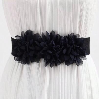 1pc Women Elegant Floral Pattern Adjustable Waist Belt - Ladies Buckle Leather Dress Waistband, Versatile For Daily, Party, Formal Wear - Solid Color & Floral Print