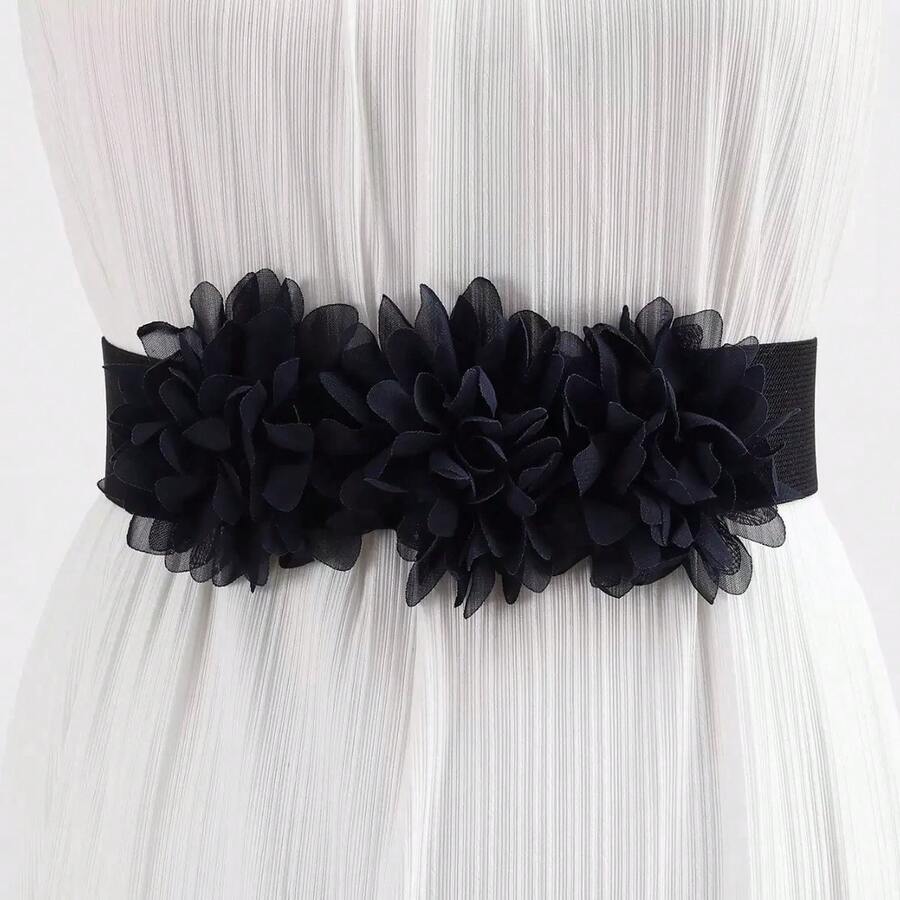 1 pieza Cinturón ajustable elegante con estampado floral para mujeres - Cinturón de vestido con hebilla para señoras, versátil para uso diario, fiesta y formal - unicolor y estampado floral - Multicolor - Ver 1