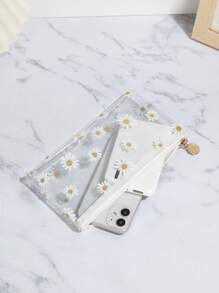 简约时尚白色花卉印花钱包透明零钱包女士小钱包迷你钱包钱包零钱包腕带钱包 - 白色 - 查看 2