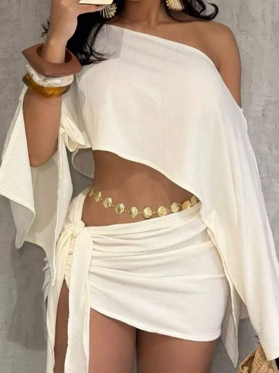 Summer Irregular Knit Cover-Up Crop Top For Women Y2k Aesthetic See-Through T-Shirt Beach Vacation Going Out Tops Womens Crochet Shrug Y2K Hollow Out Bolero Shrug See Through Cropped Top - 白色 - 查看 1