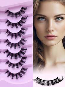 10 pares de pestañas postizas completas, pestañas estilo ruso, pestañas esponjosas con efecto de visón rizado en D, pestañas alargadas con efecto de ojo de gato, pestañas naturales y gruesas, extensión de pestañas, esencial de maquillaje de viaje, pestañas postizas - Negro - Ver 7