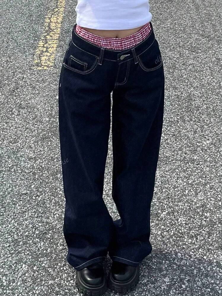 Jeans à jambes larges streetwear Y2K, poches en biais, pantalon en jean lavé, confortable et de haute qualité pour un usage quotidien, casual et extérieur, rentrée scolaire, automne pour femmes