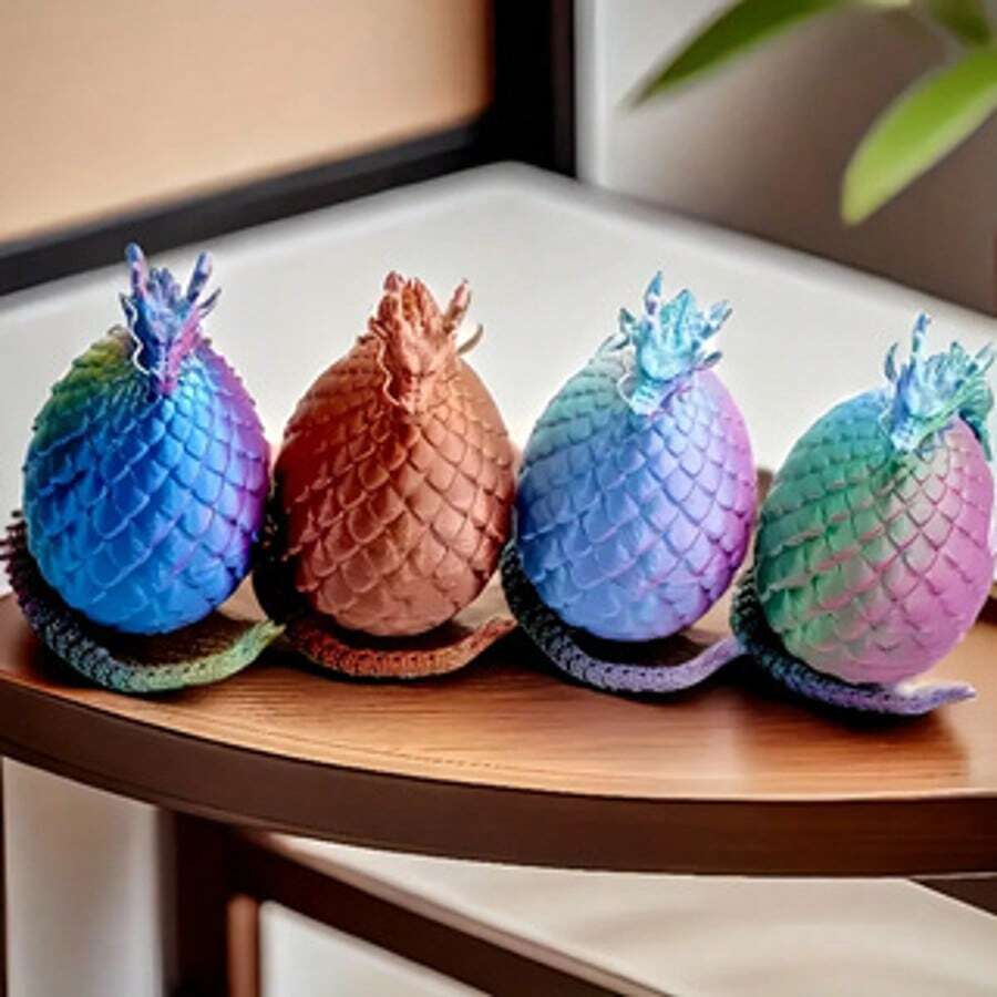 4pcs 3D Printed Dragon And Egg Statue Set, Anime Themed Desktop Decor, Room & Car Decoration, Halloween Creative Collectibles