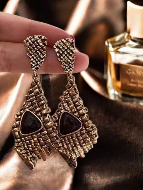 1 Paar Künstlerische gewobene Metall Vintage Ohrringe für Damen, modische hochwertige geometrische barocke übertriebene Hängeohrringe