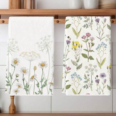 2 khăn lau dụng cụ nhà bếp, khăn lau tay bằng polyester có họa tiết hoa, khăn lau bát đĩa dệt siêu mềm, có thể giặt bằng máy, lý tưởng làm quà tặng ngày lễ và trang trí nhà cửa.