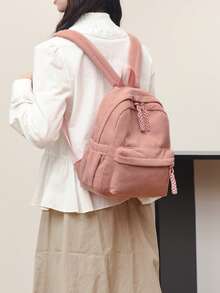 Lightweight Compact Mini Corduroy Solid Color Backpack, Suitable For Teenagers, Boys And Girls, Work, Commuting, Back To School