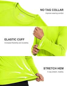 Men's Long Sleeve Shirts UPF 50+ UV Sun Protection Athletic Shirts For Hiking Running Workout Rash Guard-2025 - Fluorescent Green - View 8