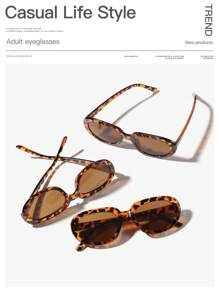 3 副女士亚克力复古椭圆形镜框豹纹有色镜片时尚眼镜，适合夏季外出、服装搭配和旅行配饰