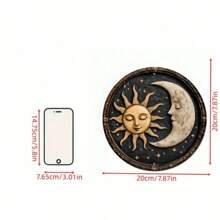 1 pieza Letrero de metal vintage con sol y luna - 8x8 pulgadas, decoración wicca y gótica, adecuado para el hogar, la puerta, el jardín, el refugio del hombre, ideal como centro de corona y regalo único, colocación aleatoria de orificios en la parte superior, inferior, izquierda o derecha