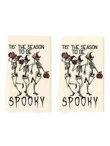 2 件万圣节手巾，带有邪恶南瓜和骷髅设计的手提袋，厨房和餐厅装饰，户外派对用品，适用于万圣节厨房和浴室装饰浴室厨房装饰洗碗布厨房毛巾 - 彩色 - 查看 12