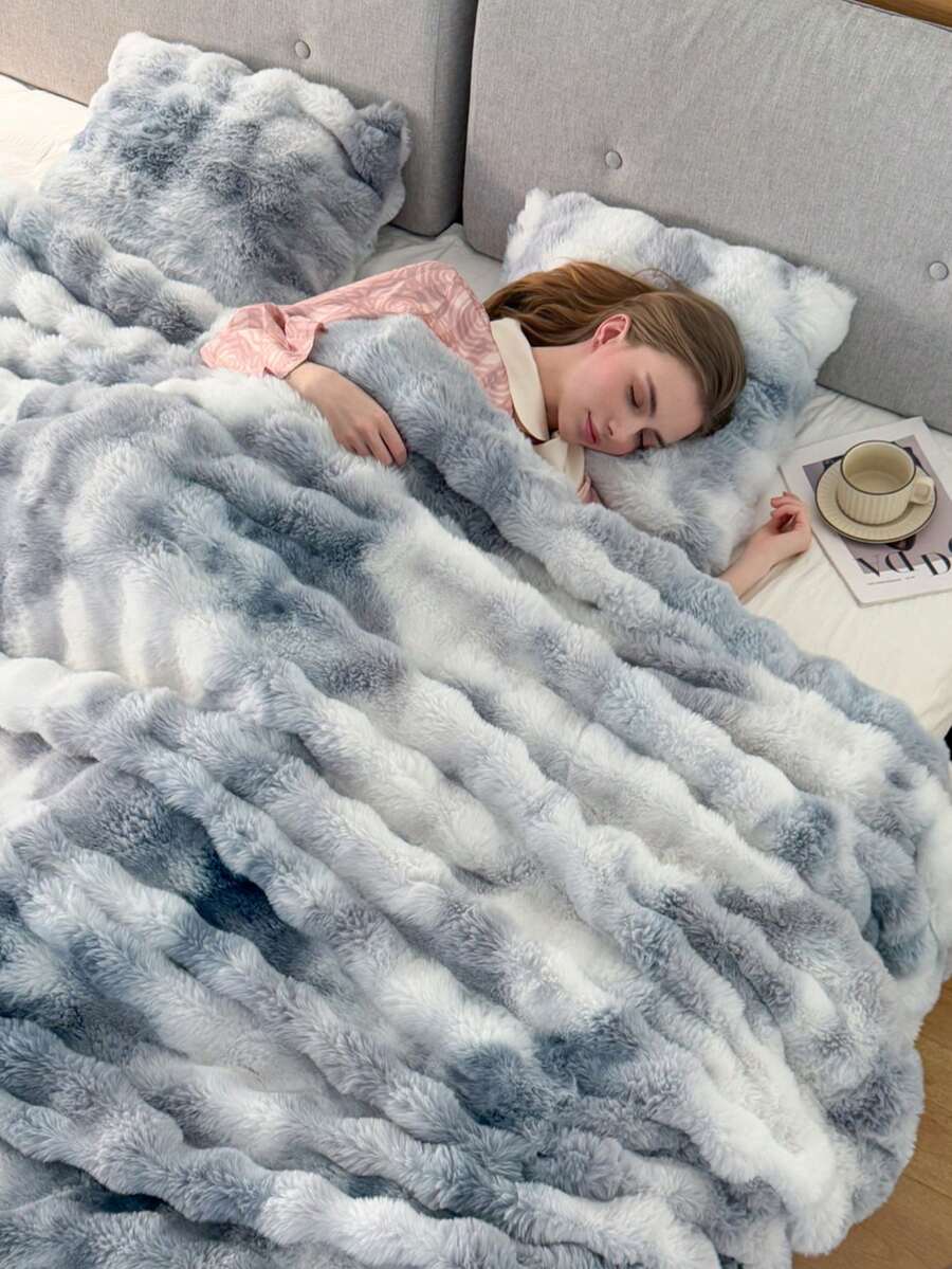 1pc Luxury Tie-Dye Faux Fur Blanket - Soft, Warm, Comfortable, Multi-Purpose, Suitable For All Seasons - Great For Bedroom, Guest Room, Living Room, Dorm, Car, Sofa, Travel And Outdoor Activities