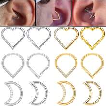 2 Pcs Daith Piercing Jewelry Hypoallergenic CZ Heart Cartilage Earring 18K Gold Plating Water Droplet Septum Ring 316L Stainless Steel Moon Helix Earring For Women