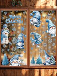 9 Stück Weihnachts-Fensteraufkleber, blaues Schneeflocken-, Schneemann- und Weihnachtsbaum-Muster Fensterfolie-Set, fröhliche Weihnachten statische Aufkleber ohne Klebstoff für Glas, Fenster Dekoration, Weihnachtsdekoration, Weihnachtsschmuck, Heimdekoration
