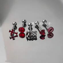 钛钢红色舌头穿孔饰品，性感朋克舌环