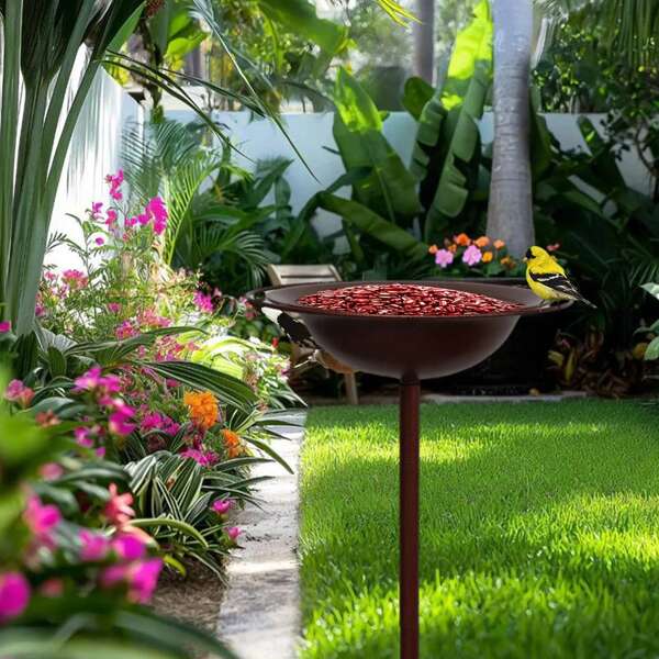 1pc Metal Bird Bath With Feeder - Elegant Outdoor Pedestal Design, Ideal For Garden, Patio Or Yard Decor, Outdoor Bird Bath, No Electricity Needed, Rustic Style Bird Bath For Garden Or Patio