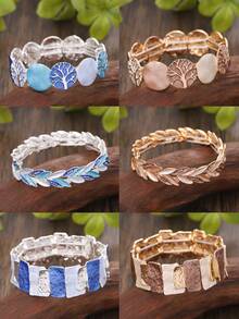 1入組波西米亞復古鋅合金幾何造型銀色彩繪搪瓷手鐲,適合女士派對、禮物或個性化穿搭 - 銀色 - 查看 12