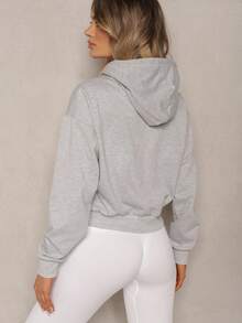 Casual Minimalist Solid Color Versatile Women Hoodies - Grey - View 3