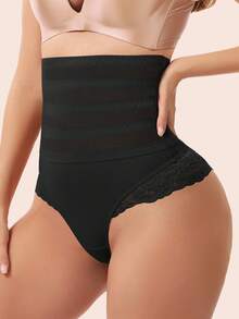 JUQDNX Quần lót G-string ren phối màu tương phản, quần lót định hình nâng đỡ vùng bụng cạp cao, đồ lót và đồ định hình dành cho nữ. - màu đen - Xem 3