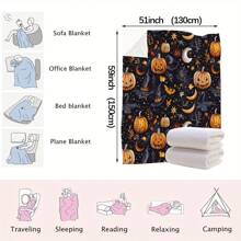 1 Piece-​Best - Selling Halloween Polyester Blanket, Witchy Pumpkin & Moon Pattern With Stars & Webs, Cozy Soft Throw For Couch/Bed, Spooky Seasonal Decor Must - Have