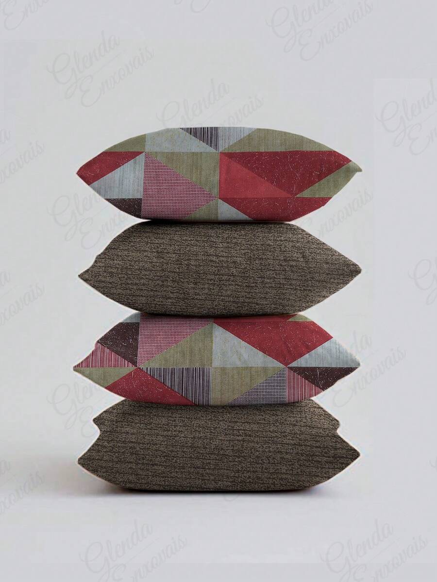 (4 Units) 45x45 Pillow Covers – 2 Plain And 2 Printed – Assorted Colors – AL - Red-brown Triangular - View 1