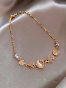 1 件猫眼和星星设计手链，独特的极简主义珠宝，适合女孩、女士、朋友，适合日常佩戴