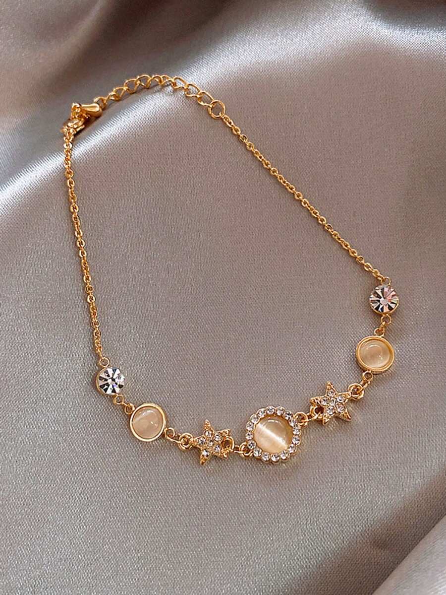 1 件猫眼和星星设计手链，独特的极简主义珠宝，适合女孩、女士、朋友，适合日常佩戴