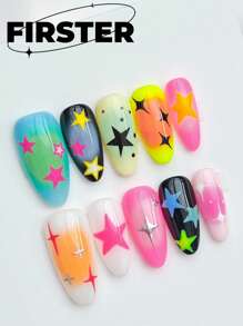 10件手工按压式可穿戴美甲，杏仁色多巴胺美甲，手绘星星图案设计，日常美甲，甜美辣妹可爱立体爱心创意美甲，卡通甜美酷炫美甲用品美甲 - 彩色 - 查看 13