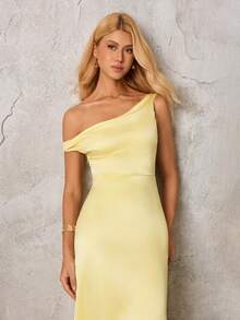 Cold Shoulder Ruched Trim Mermaid Hem Bodycon Elegant Formal Evening Gowns(Zipper,Sexy,Elastic Force) - Yellow - View 6