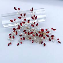 1pc Women's Red Rhinestone Hair Accessory, Bridal Headpiece, Hair Comb Headpiece For Wedding, Prom, Photo Shoot, Silver Crystal Decor, Suitable For Wedding, Engagement, Ball Gown, Bridal Dress