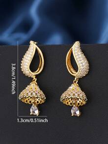 1 Cặp Hoa tai Jhumka sang trọng, Thiết kế hình giọt nước bằng đá Zirconia thanh lịch Hoa tai Jhumki dạng lủng lẳng thanh lịch, Quà tặng trang sức thời trang cho phụ nữ để đeo hàng ngày, lễ hội, đám cưới và tiệc tùng - nhiều màu - Xem 6