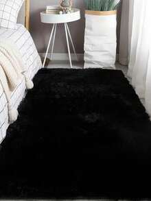 1pc Long Plush Living Room Carpet Soft Fluffy Bedroom Area Rug, Non-slip Carpet, Home Decoration, Suitable For Living Room And Bedroom - Black - View 2