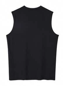 Men's Round Neck Letter And USA Flag Print Casual Tank Top - Black - View 2