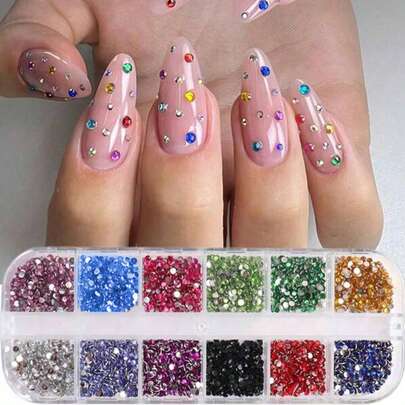 12格多尺寸美甲水钻3D亚克力美甲宝石吊坠珍珠DIY美甲装饰配件美甲用品