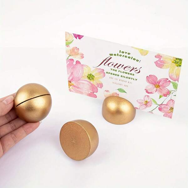 1/6/12pcs Gold Wooden Holder Stands For Place Cards, Elegant Round Table Number Clips Suitable For Weddings, Receptions, Banquets, Anniversaries And Birthday Parties. Also Great For Business Cards, Seating Arrangements, Photos, Cards Displays And Various Social Events