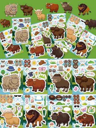 8pcs 16pcs Cute Cow Stickers DIY Make A Face Kawaii Animal Stickers Cow Party Favors Pack Waterproof Vinyl Stickers