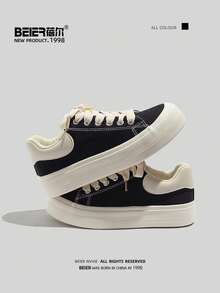 BEIER Zapatillas de lona negras casuales para mujer, para otoño/invierno, transpirables y versátiles, con puntera redonda y planas para patinar, para primavera y verano - Negro - Ver 6