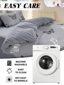 2/3件套蝴蝶图案被套套装，灰色床上用品套装，亲肤舒适，柔软舒适，带拉链和四角系带，透气轻盈，丝滑柔顺，适合所有季节，适用于单人床/双人床/大号床，包含1个被套和2个枕套，是节日礼物、秋季装饰和房间装饰的理想之选。 - 彩色 - 查看 9