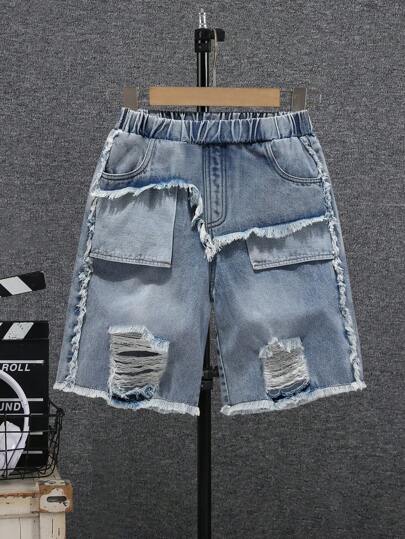 1pc Boys Fashion Ripped Vintage Street Style Denim Shorts, Summer