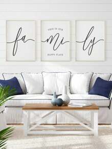 3 piezas de arte de pared minimalista con diseño de líneas "Este es nuestro lugar feliz", cita familiar, sin marco