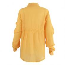 Women's Comfortable Long Sleeve Blouse, Cotton Linen Long Shirt With Buttons - Yellow - View 4