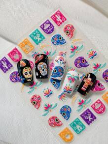 全新深色万圣节美甲贴纸，带有浮雕抽象艺术骷髅、精美纹理等，适合个人 DIY 和美甲沙龙使用