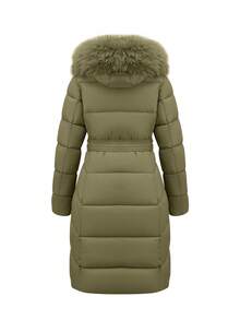 Risissida 女式休闲连帽夹克，带口袋，轻质人造毛皮衬里绗缝风衣，秋季日常穿着冬季外套 - 軍綠色 - 查看 2