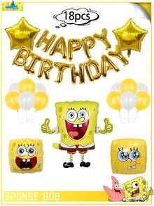 SpongeBob SquarePants 18件套海绵宝宝主题海绵宝宝和派大星铝箔气球套装 - PVC派对装饰套装，生日派对装饰，增添节日气氛 - 适用于家庭聚会、周年纪念日和节日、婚礼、生日、圣诞节、家居装饰、圣诞装饰、房间装饰、冬季圣诞装饰、圣诞礼物、圣诞装饰品 - 彩色 - 查看 16