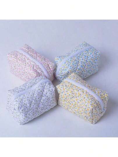 1pc Ditsy Floral Quilted Cosmetic Bag, Large Capacity Toiletry Organizer Pencil Case,For Holiday Beach, Bathroom Collection, Bedroom Collection, Large Capacity