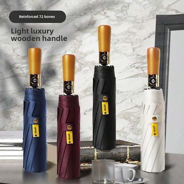 Classic English Style Umbrella Full Automatic Strong WindResistant 3 Folding Umbrella Business Male Quality Parasol